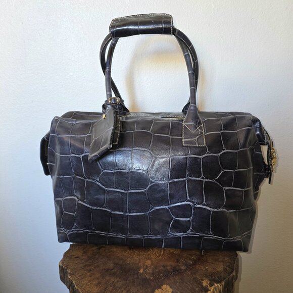 Dooney & Bourke Croc Embossed Leather Travel Duffel 22” Black Overnight Bag - Picture 8 of 16